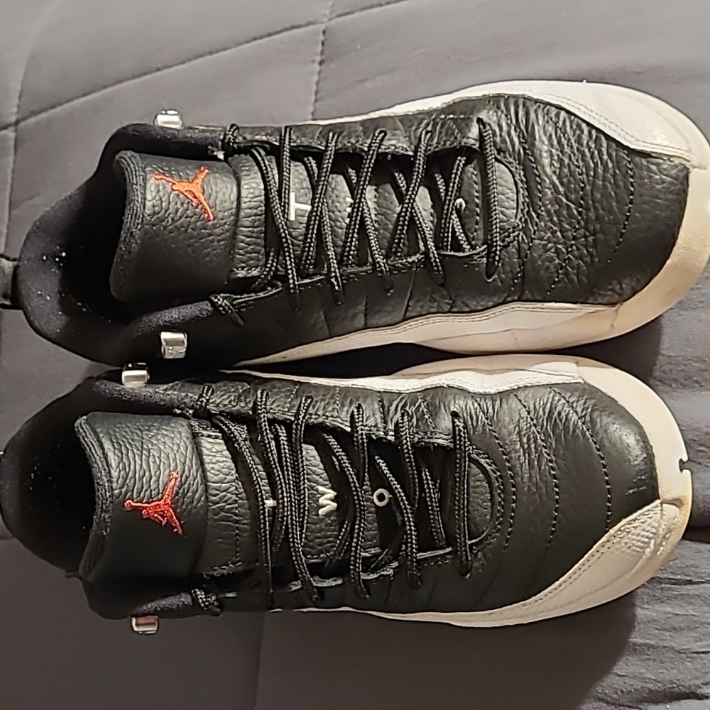 Jordan 12 Kid's Black and White Sneakers